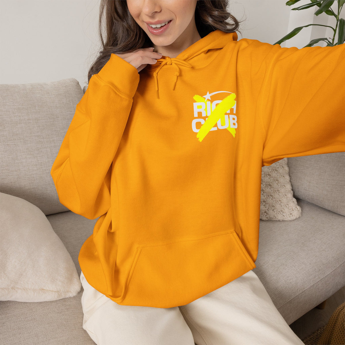 "Rich Club" Yellow Logo Unisex College Hoodie - Broke & Dreamin' Hoodies