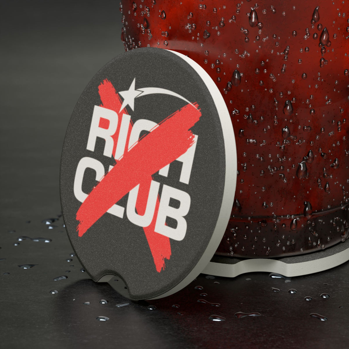 "Rich Club" Red Logo Soapstone Car Coaster – Broke & Dreamin' Car Cup Holder Coaster