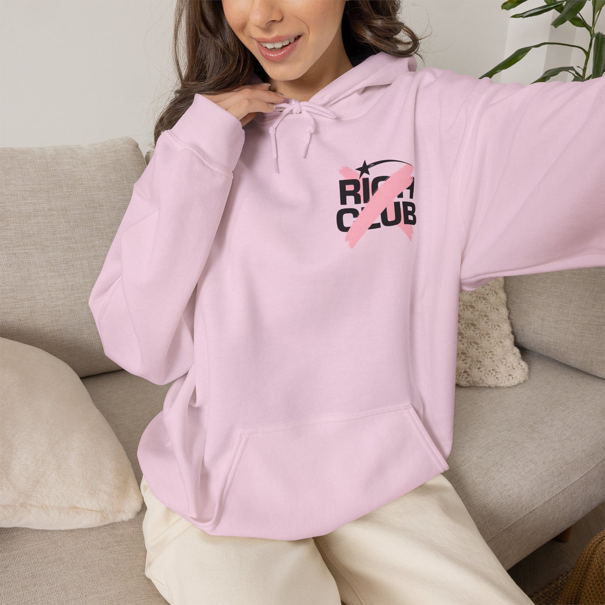 "Rich Club" Pink Logo Unisex College Hoodie - Broke & Dreamin' Hoodies