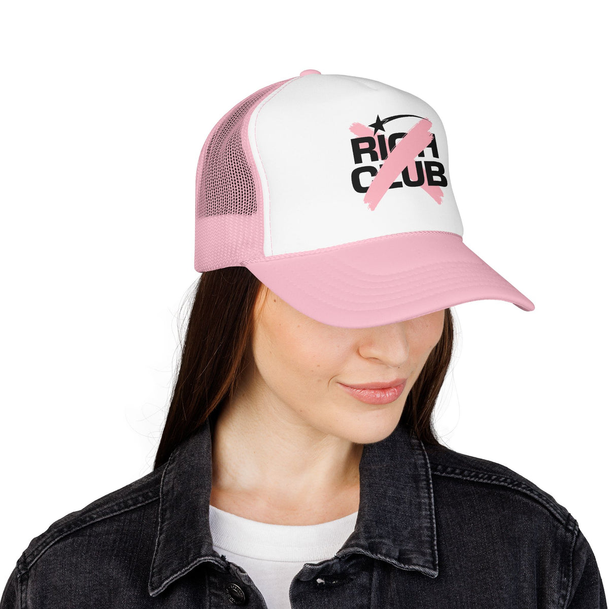 "Rich Club" Pink Logo Unisex Foam Trucker Hat - Broke and Dreamin' Hats