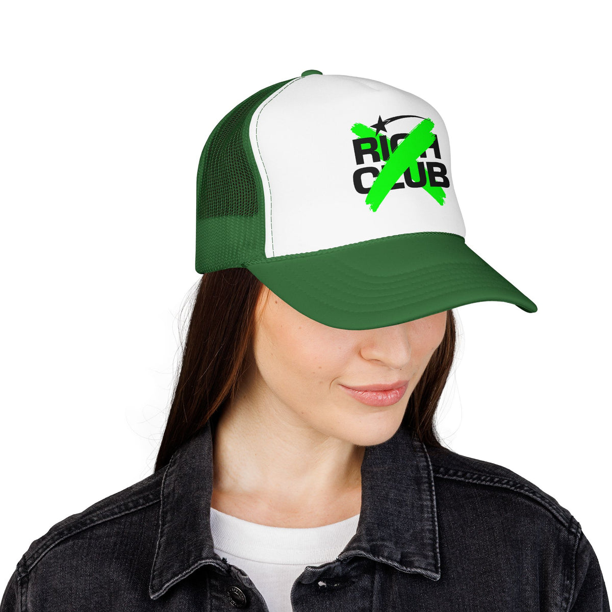 "Rich Club" Green Logo Unisex Foam Trucker Hat - Broke and Dreamin' Hats