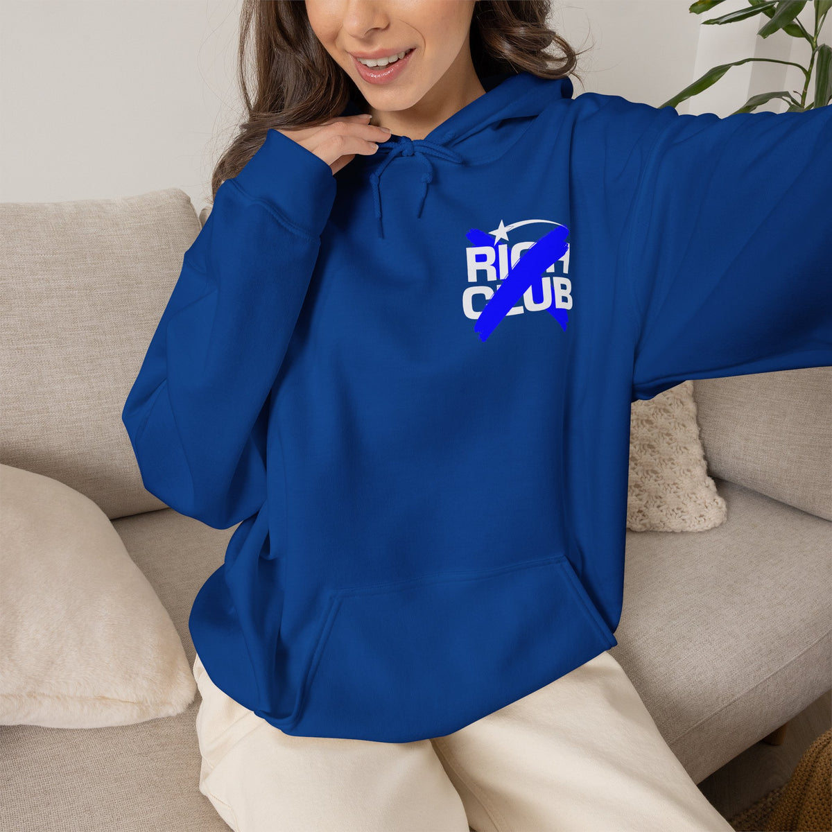 "Rich Club" Blue Logo Unisex College Hoodie - Broke & Dreamin' Hoodies