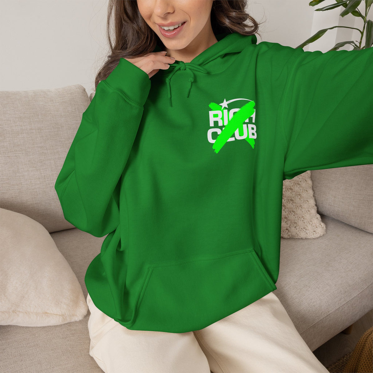 "Rich Club" Green Logo Unisex College Hoodie - Broke & Dreamin' Hoodies