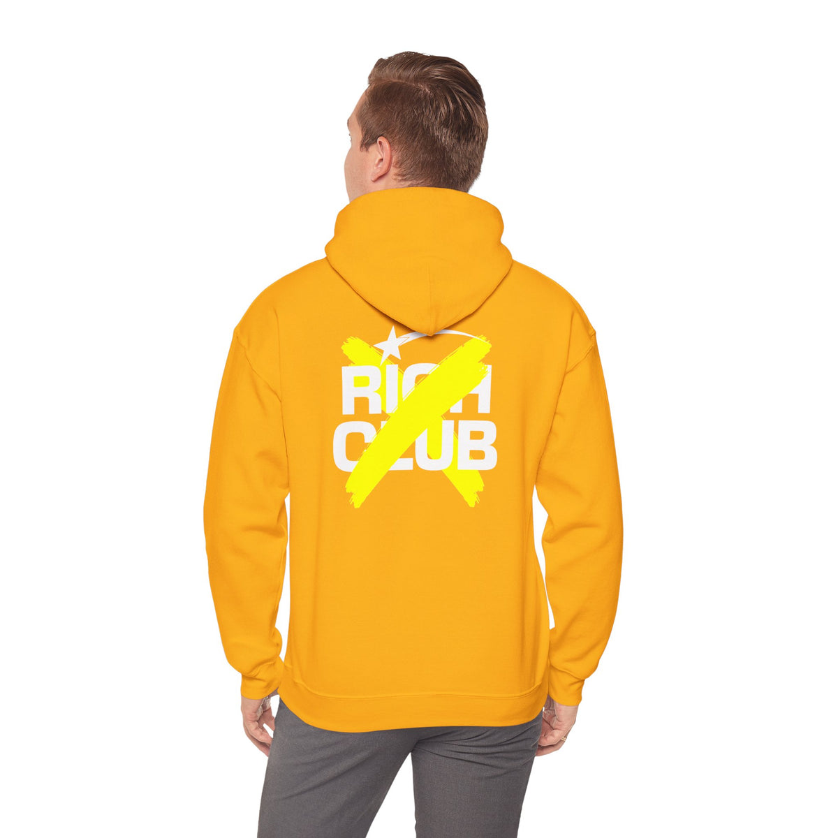 "Rich Club" Yellow Logo Unisex College Hoodie - Broke & Dreamin' Hoodies