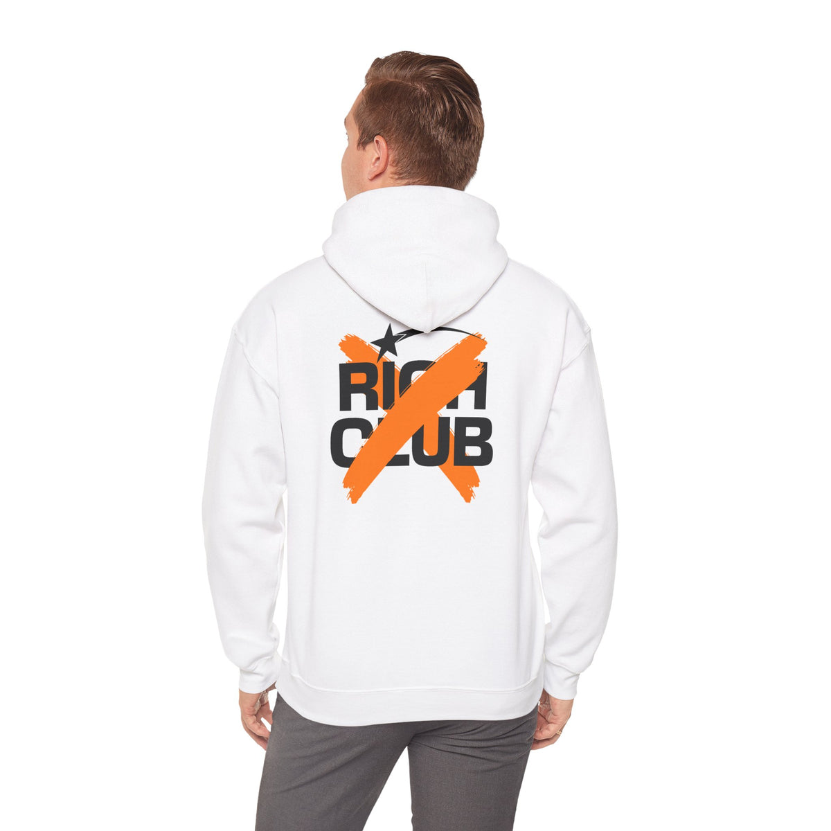 "Rich Club" Orange Logo Unisex College Hoodie - Broke & Dreamin' Hoodies
