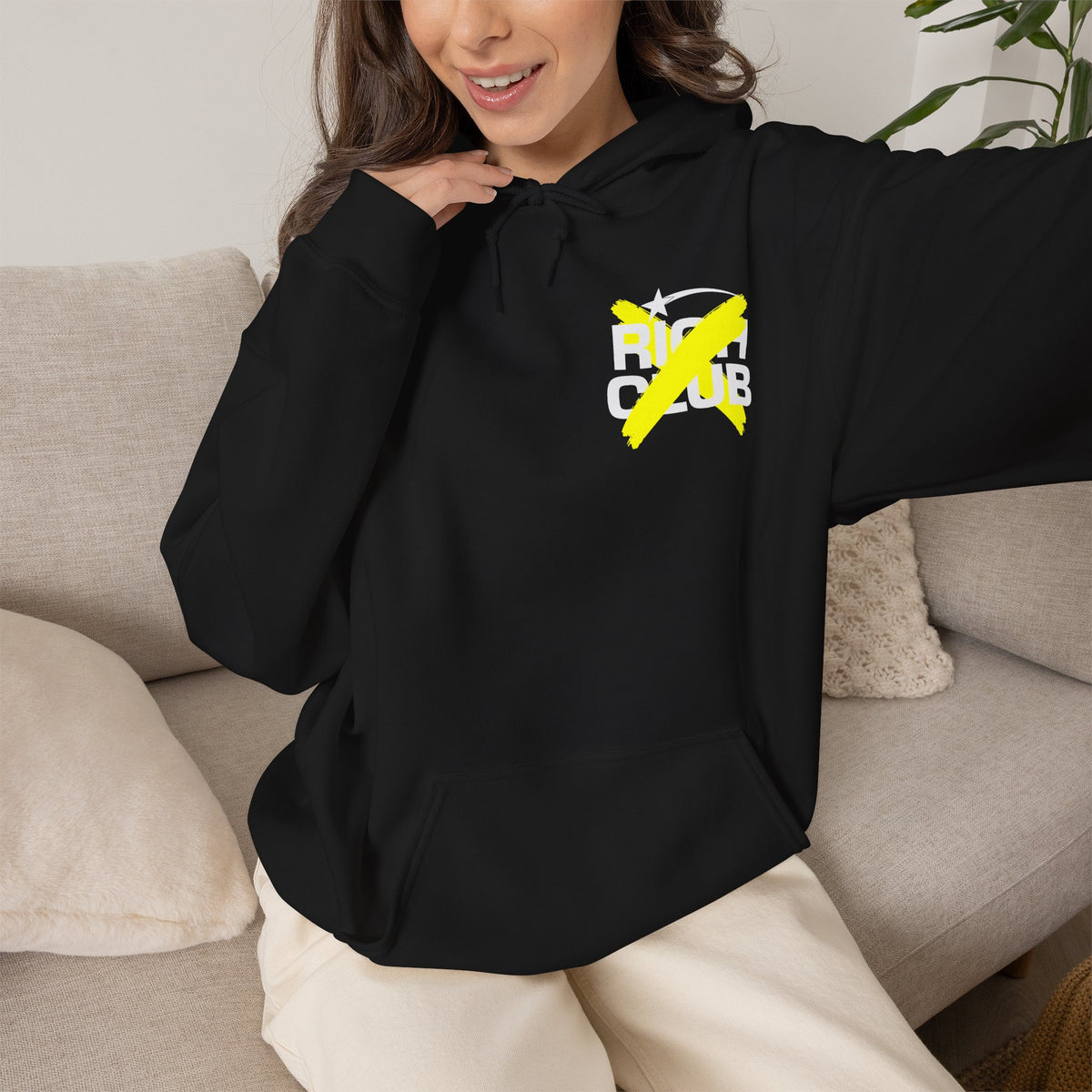 "Rich Club" Yellow Logo Unisex College Hoodie - Broke & Dreamin' Hoodies