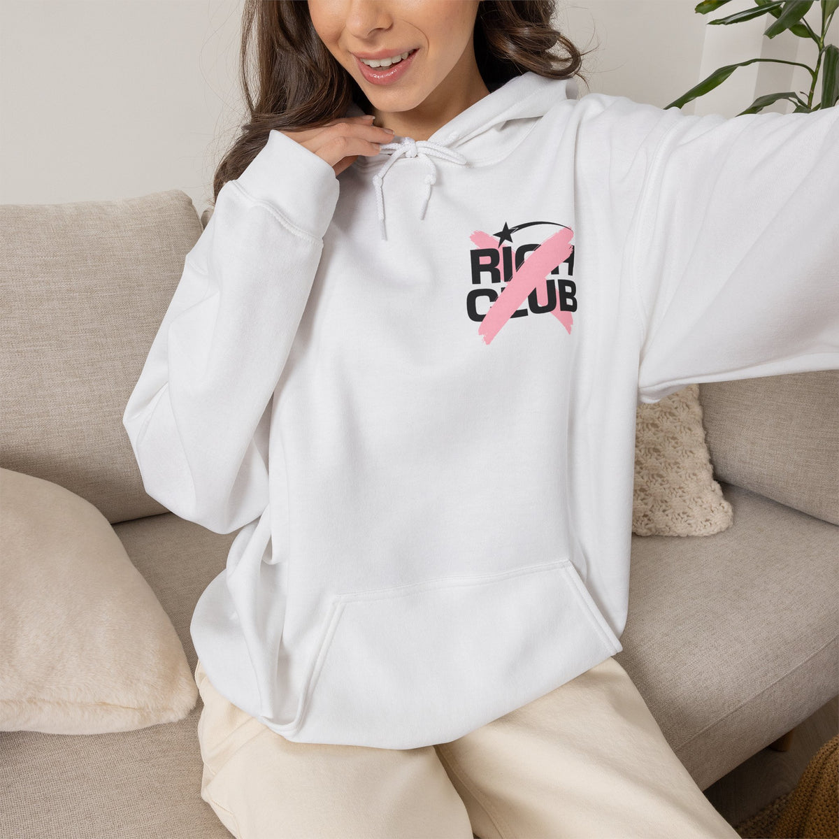 "Rich Club" Pink Logo Unisex College Hoodie - Broke & Dreamin' Hoodies