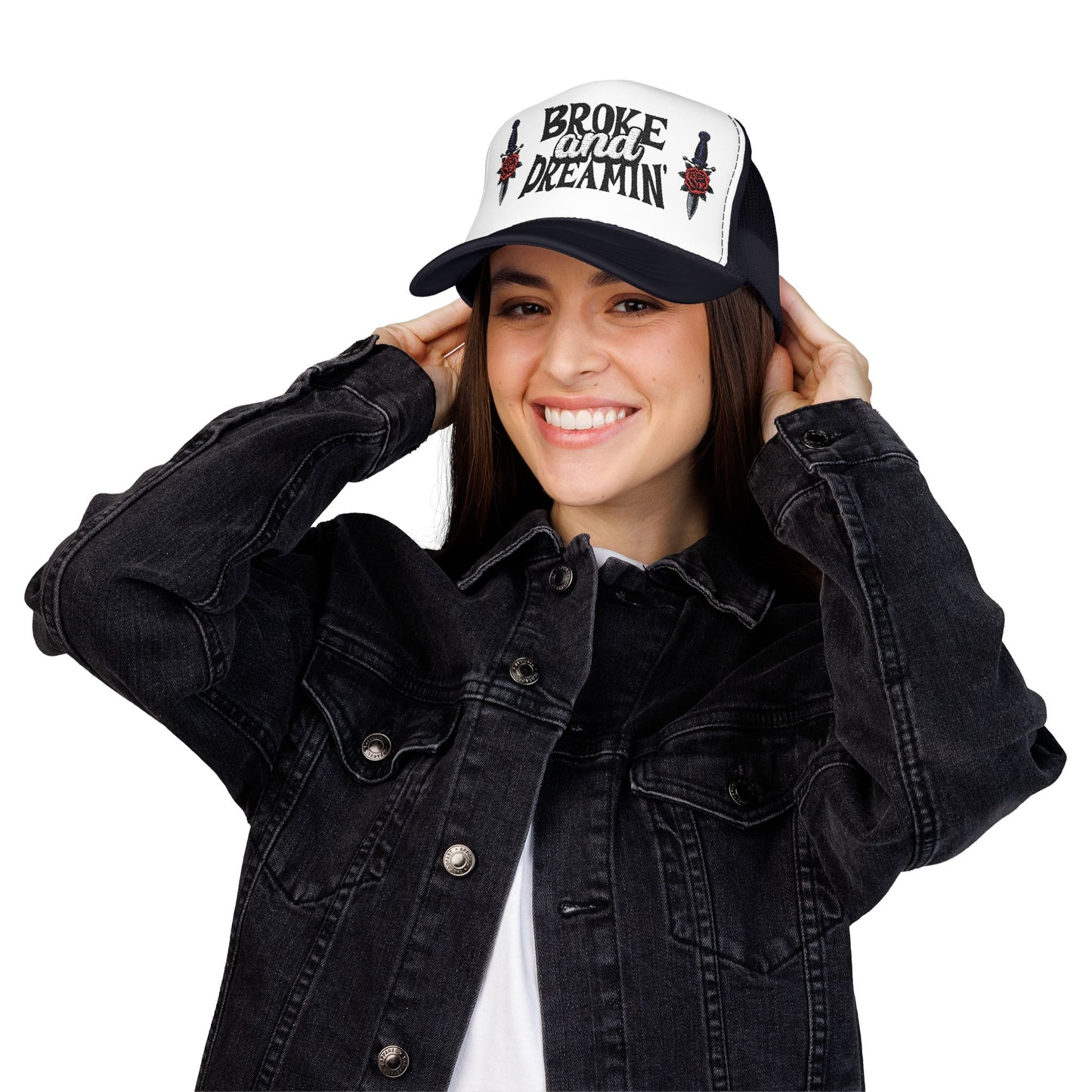 "Knife/Rose" Unisex Foam Trucker Hat - Broke and Dreamin' Hats