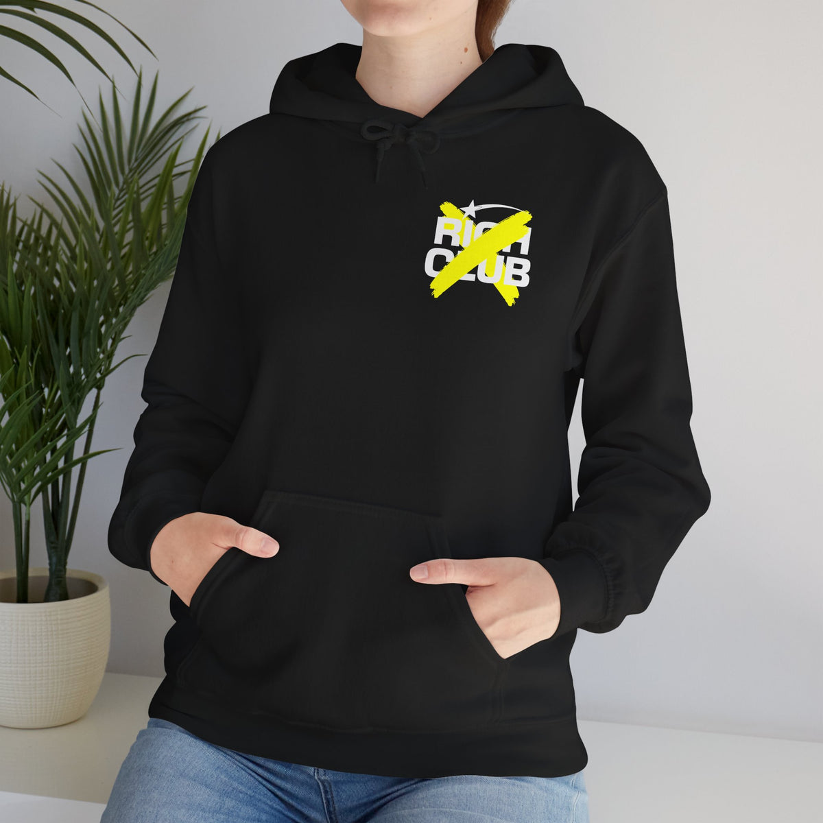 "Rich Club" Yellow Logo Unisex College Hoodie - Broke & Dreamin' Hoodies