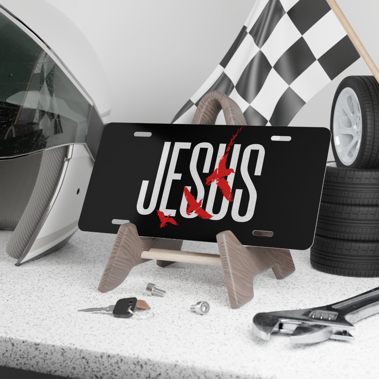 "Jesus Logo Red" Vanity Plate - Broke & Dreamin' Vanity Plates