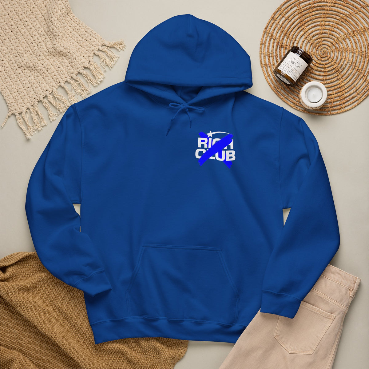 "Rich Club" Blue Logo Unisex College Hoodie - Broke & Dreamin' Hoodies