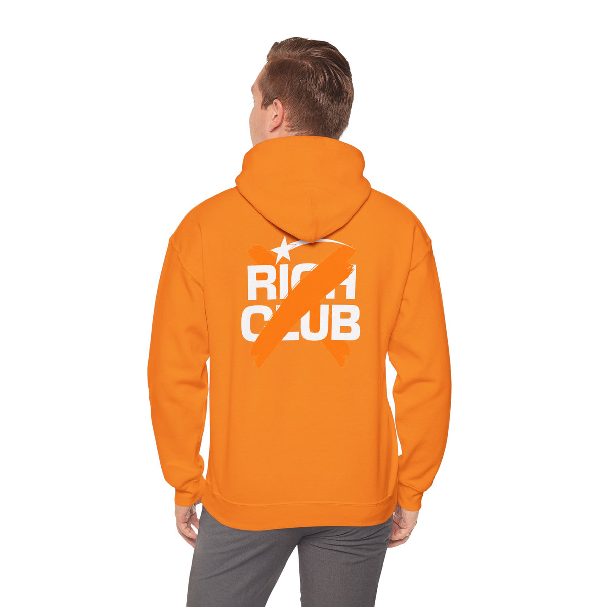 "Rich Club" Orange Logo Unisex College Hoodie - Broke & Dreamin' Hoodies