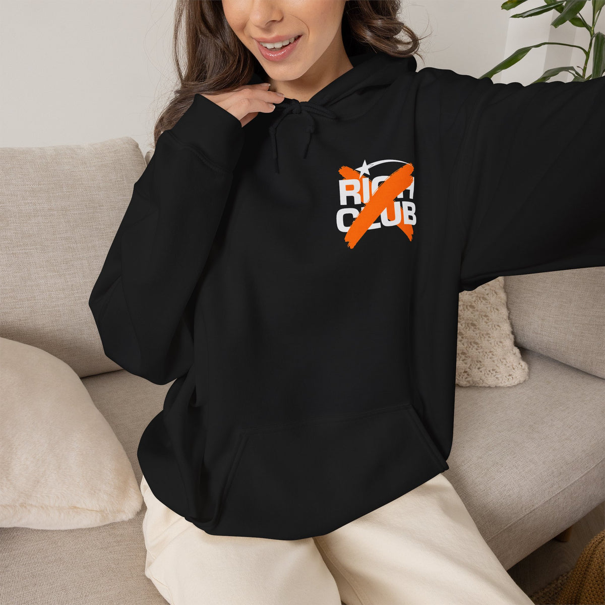 "Rich Club" Orange Logo Unisex College Hoodie - Broke & Dreamin' Hoodies