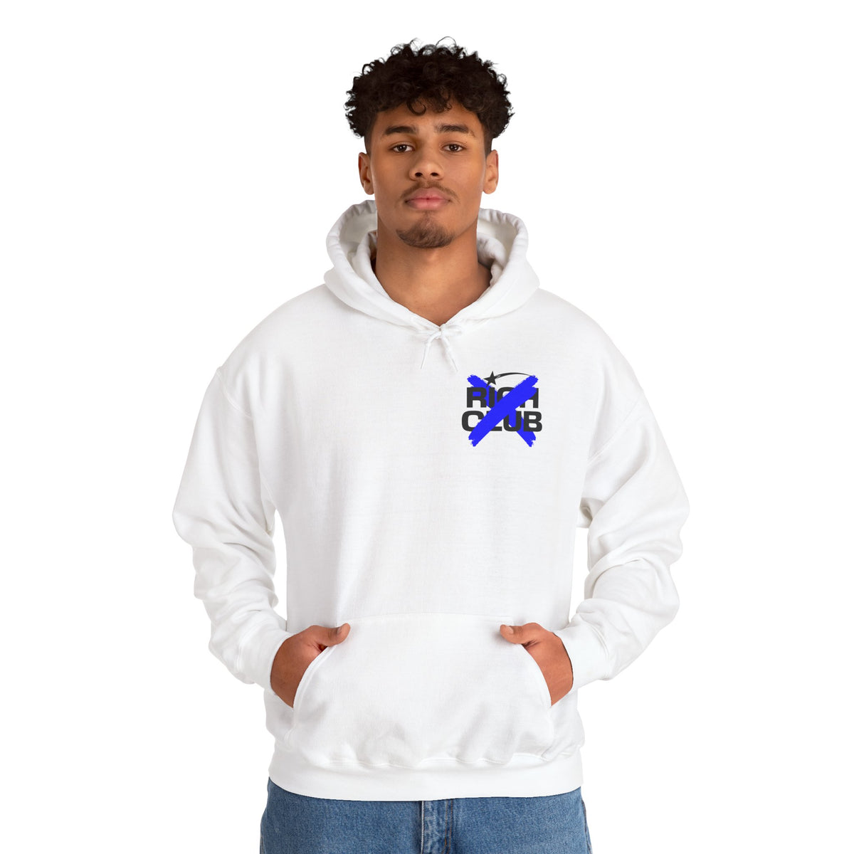 "Rich Club" Blue Logo Unisex College Hoodie - Broke & Dreamin' Hoodies