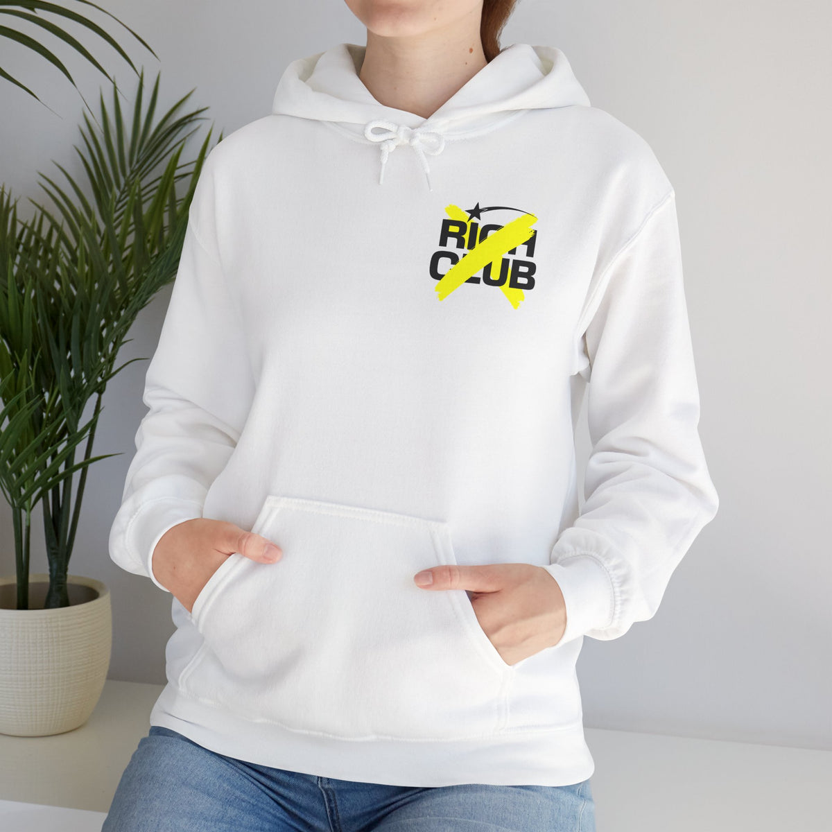 "Rich Club" Yellow Logo Unisex College Hoodie - Broke & Dreamin' Hoodies