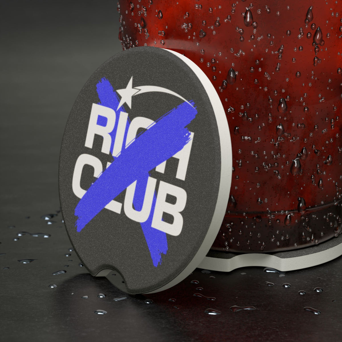 "Rich Club" Blue Logo Soapstone Car Coaster – Broke & Dreamin' Car Cup Holder Coaster
