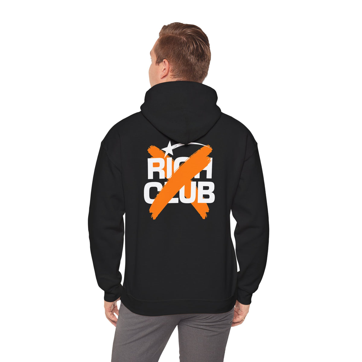 "Rich Club" Orange Logo Unisex College Hoodie - Broke & Dreamin' Hoodies