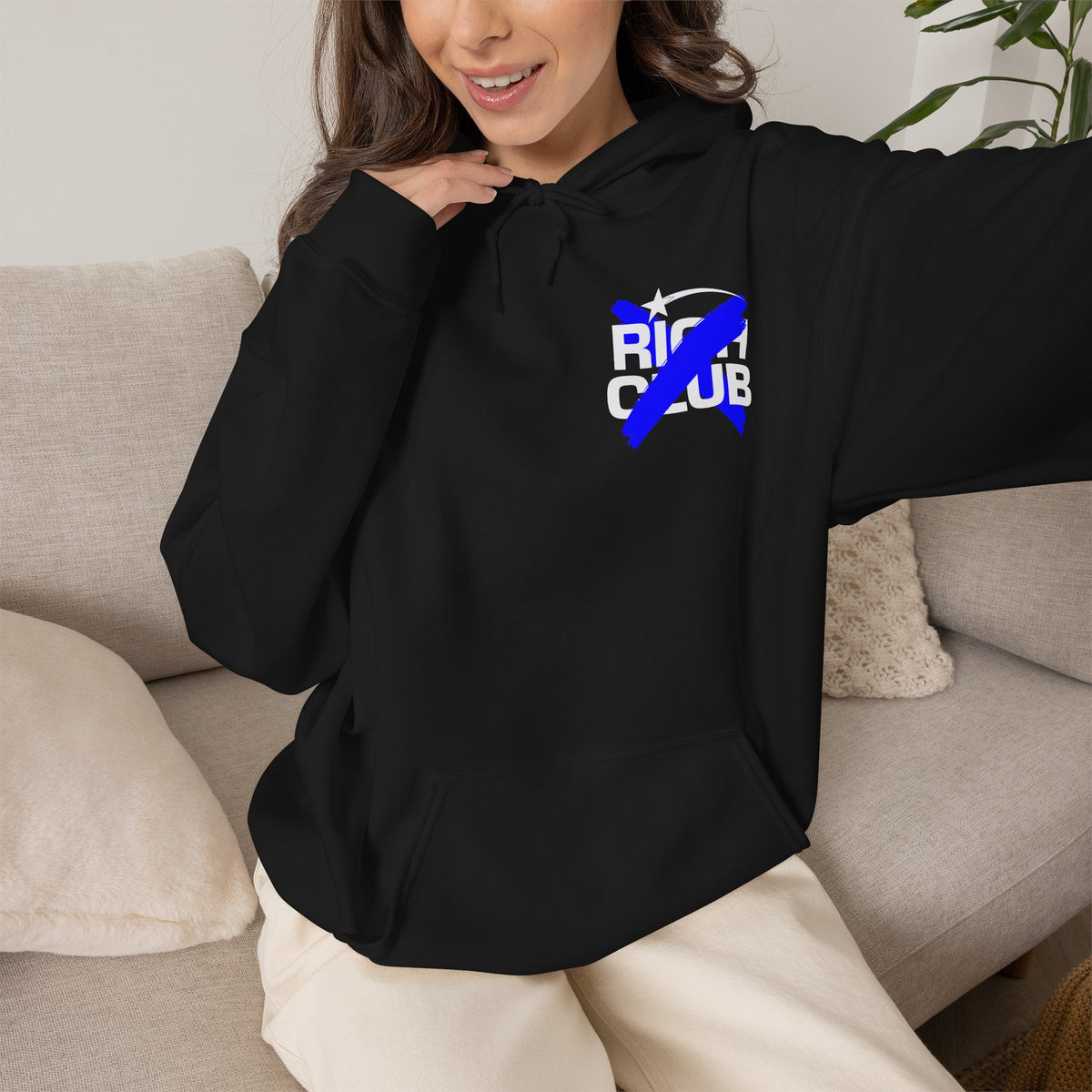"Rich Club" Blue Logo Unisex College Hoodie - Broke & Dreamin' Hoodies