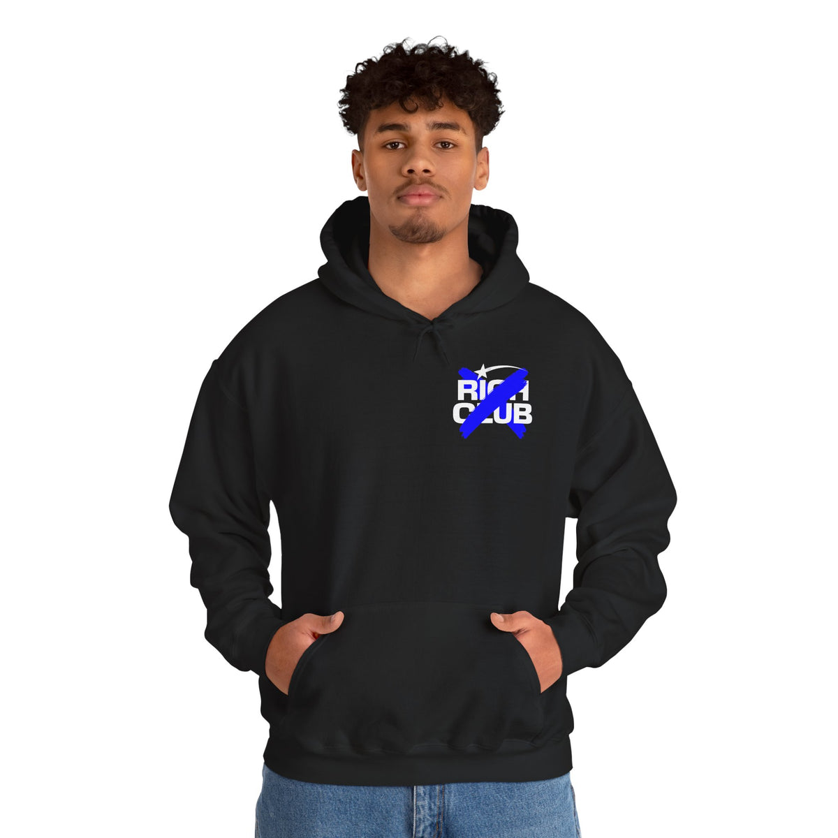 "Rich Club" Blue Logo Unisex College Hoodie - Broke & Dreamin' Hoodies