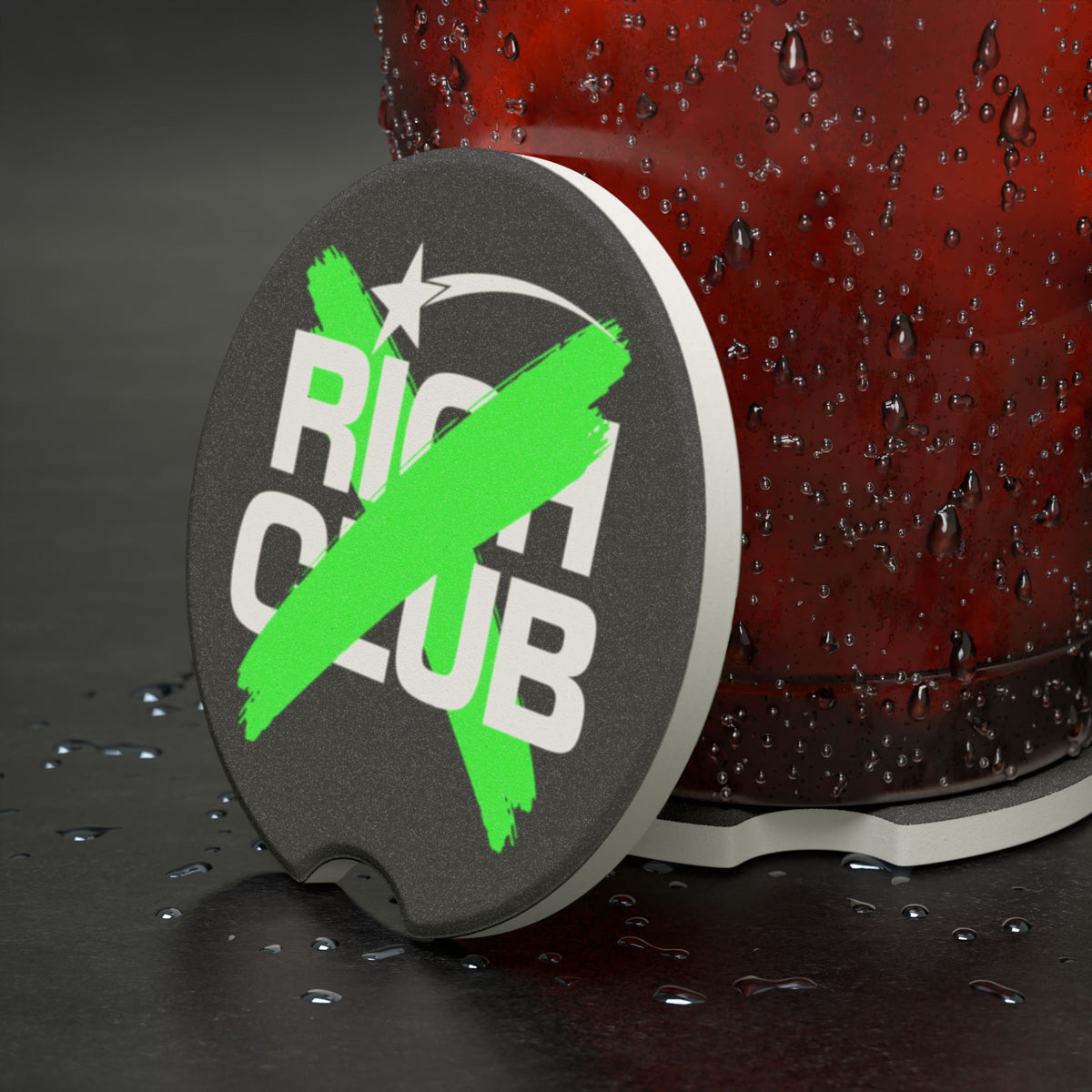 "Rich Club" Green Logo Soapstone Car Coaster – Broke & Dreamin' Car Cup Holder Coaster
