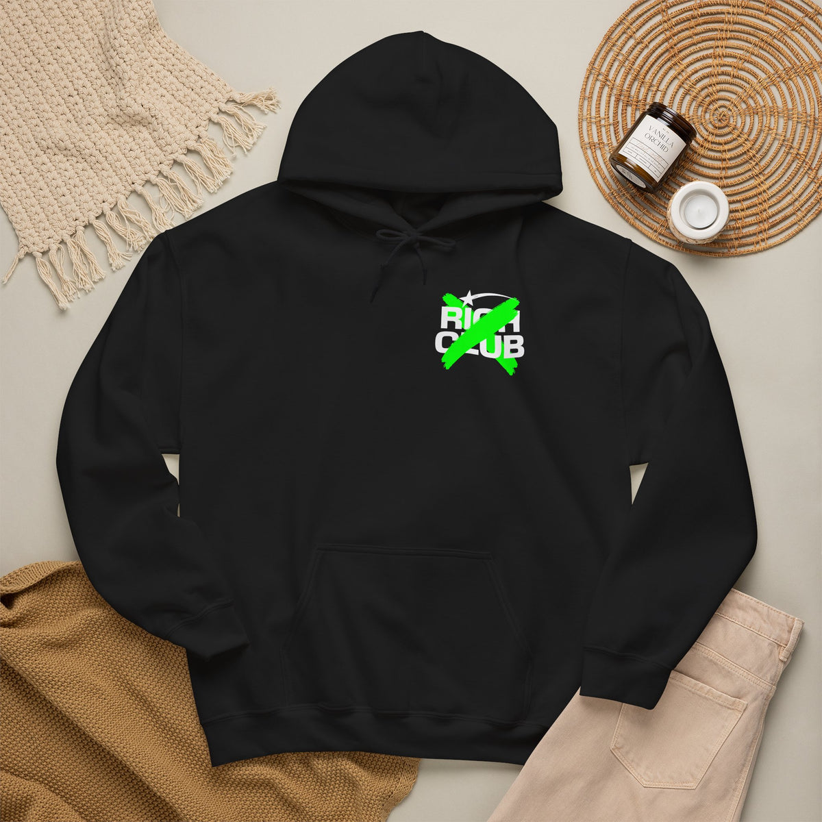 "Rich Club" Green Logo Unisex College Hoodie - Broke & Dreamin' Hoodies
