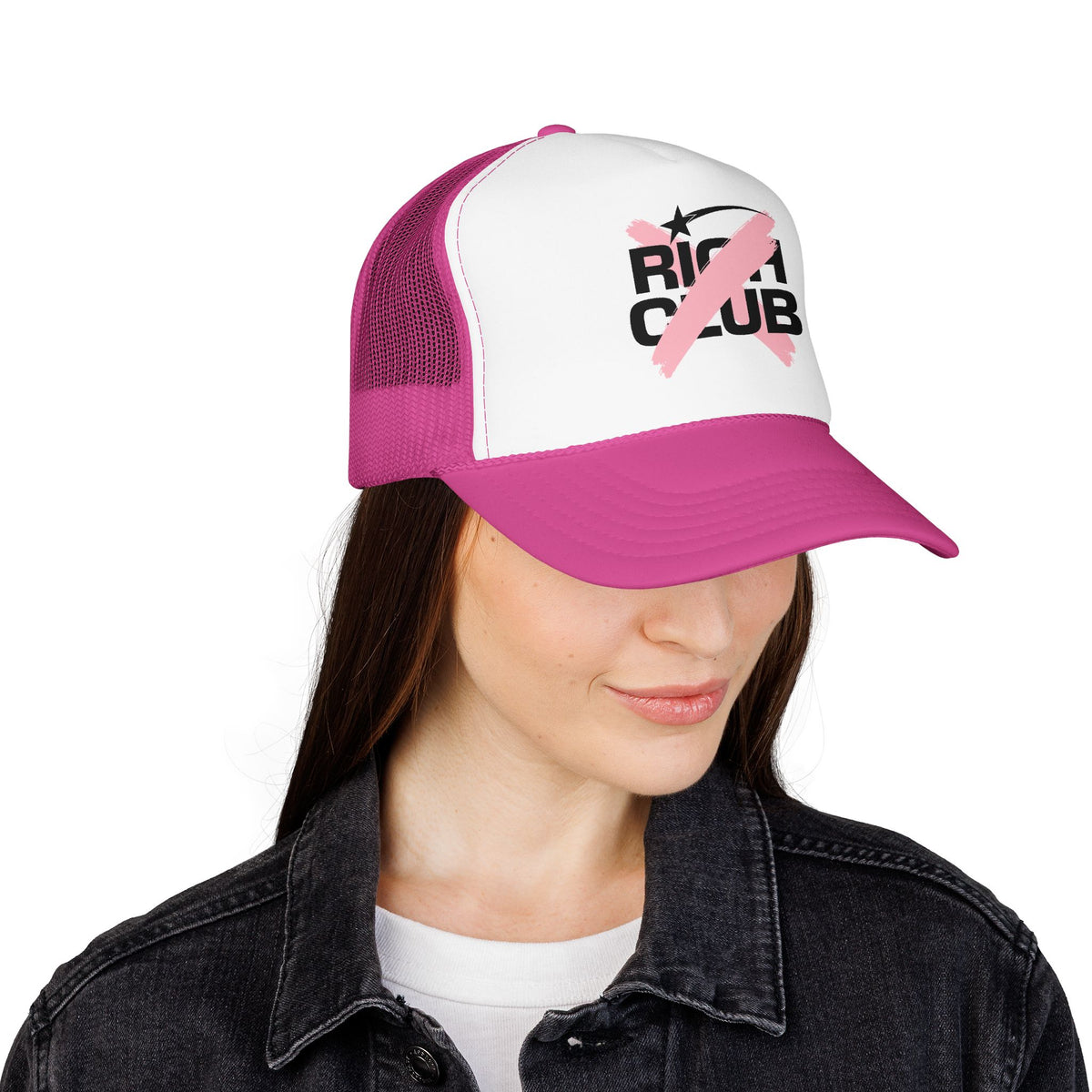 "Rich Club" Pink Logo Unisex Foam Trucker Hat - Broke and Dreamin' Hats