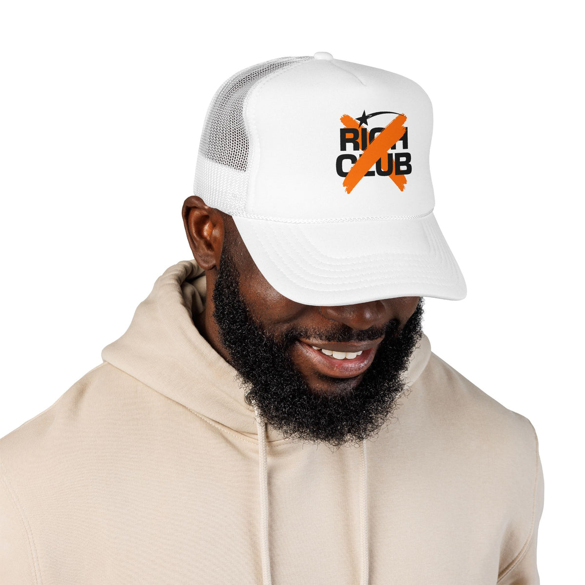 "Rich Club" Orange Logo Unisex Foam Trucker Hat - Broke and Dreamin' Hats
