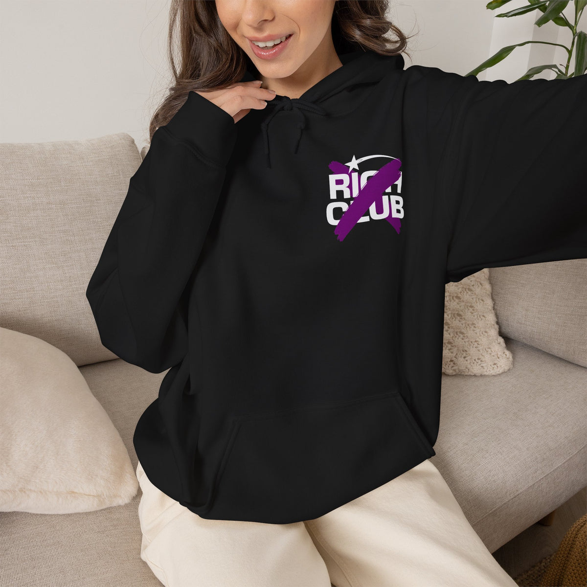 "Rich Club" Purple Logo Unisex College Hoodie - Broke & Dreamin' Hoodies