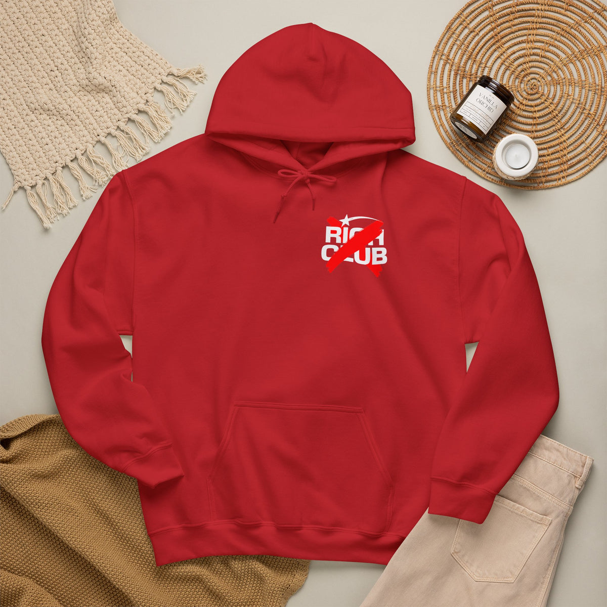 "Rich Club" Red Logo Unisex College Hoodie - Broke & Dreamin' Hoodies