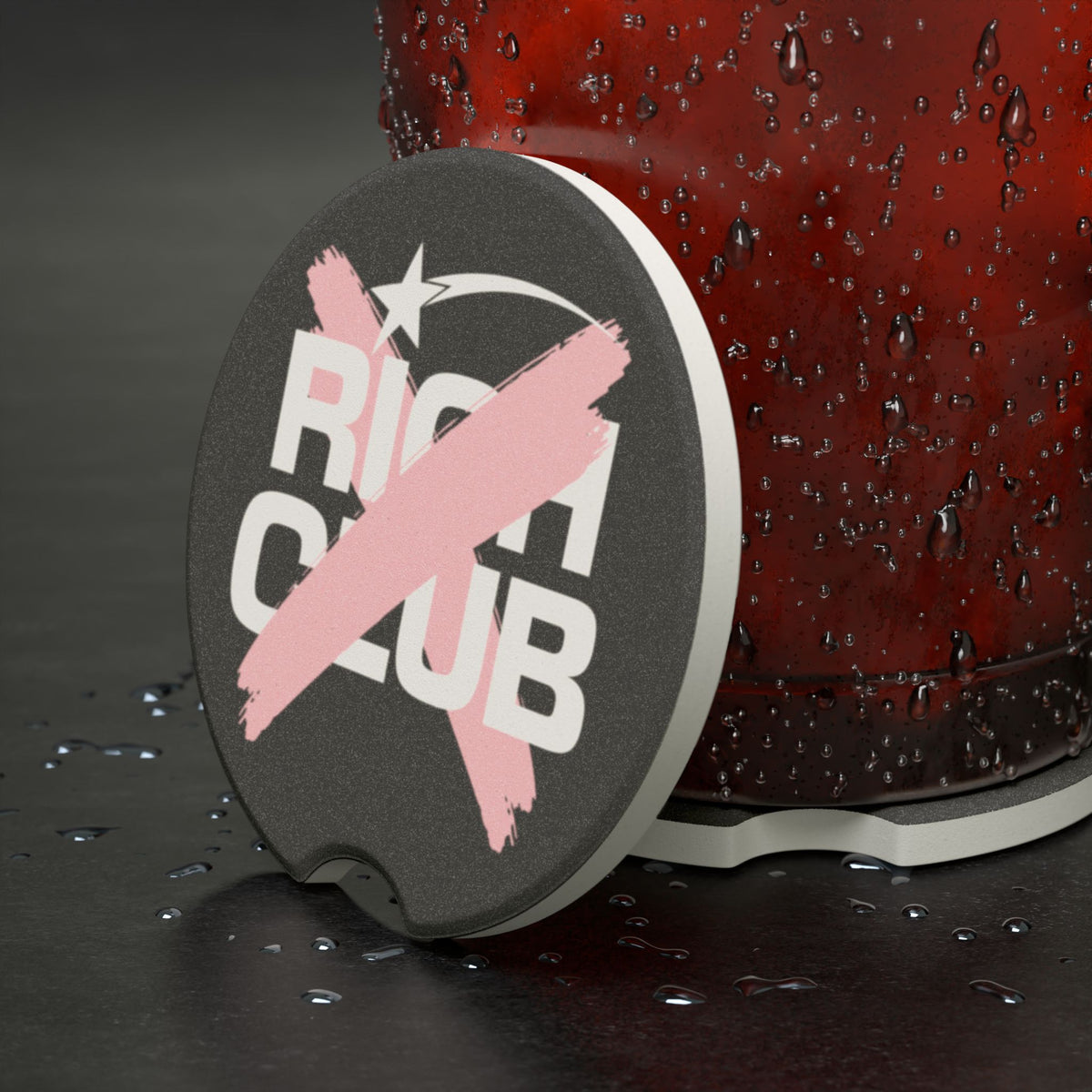 "Rich Club" Pink Logo Soapstone Car Coaster – Broke & Dreamin' Car Cup Holder Coaster