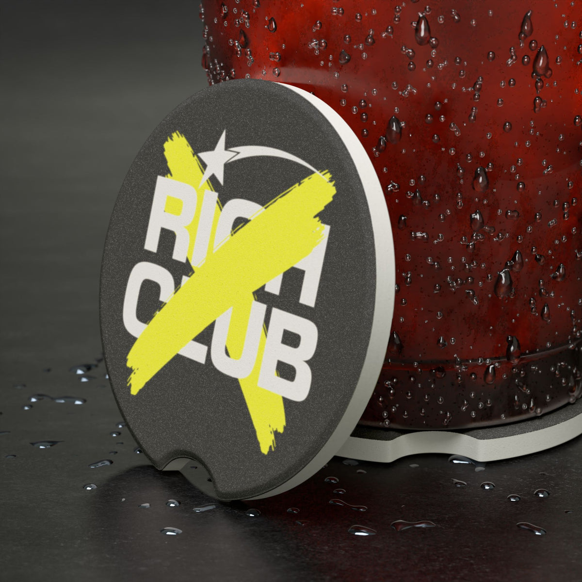 "Rich Club" Yellow Logo Soapstone Car Coaster – Broke & Dreamin' Car Cup Holder Coaster