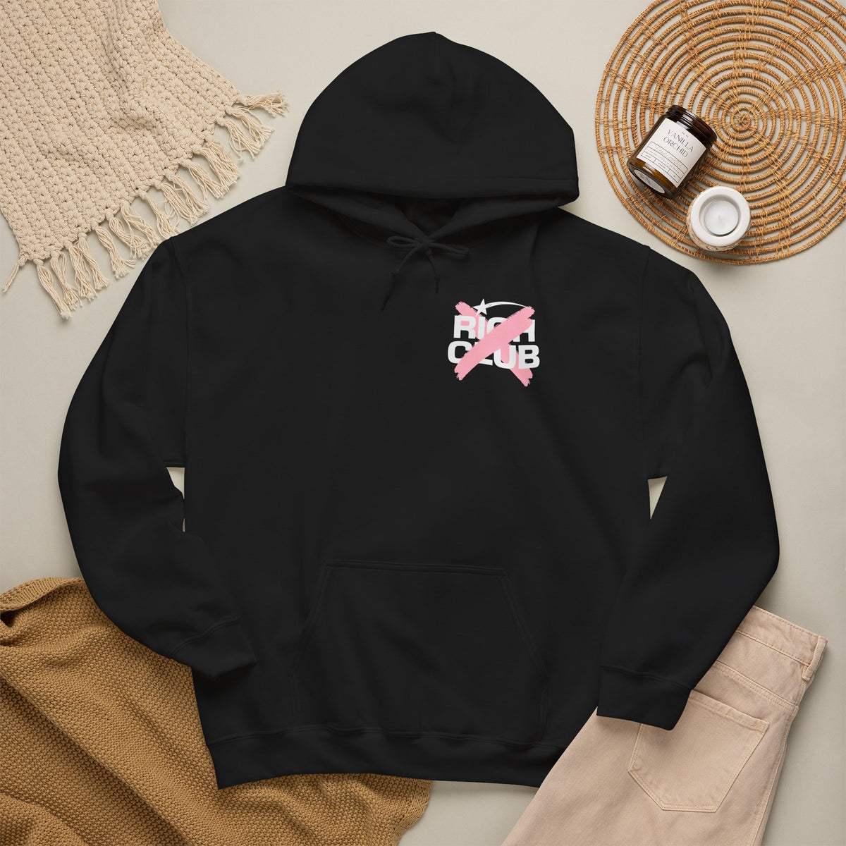 "Rich Club" Pink Logo Unisex College Hoodie - Broke & Dreamin' Hoodies