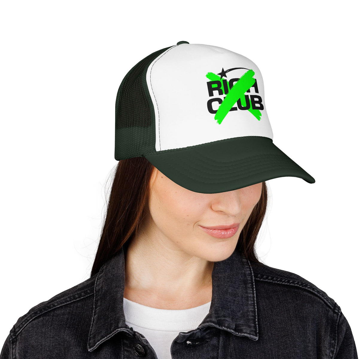 "Rich Club" Green Logo Unisex Foam Trucker Hat - Broke and Dreamin' Hats