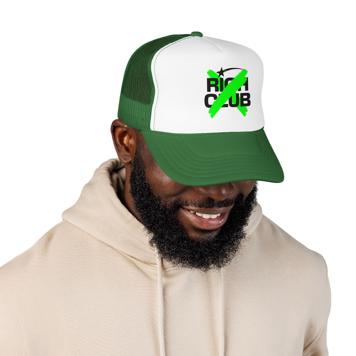 "Rich Club" Green Logo Unisex Foam Trucker Hat - Broke and Dreamin' Hats