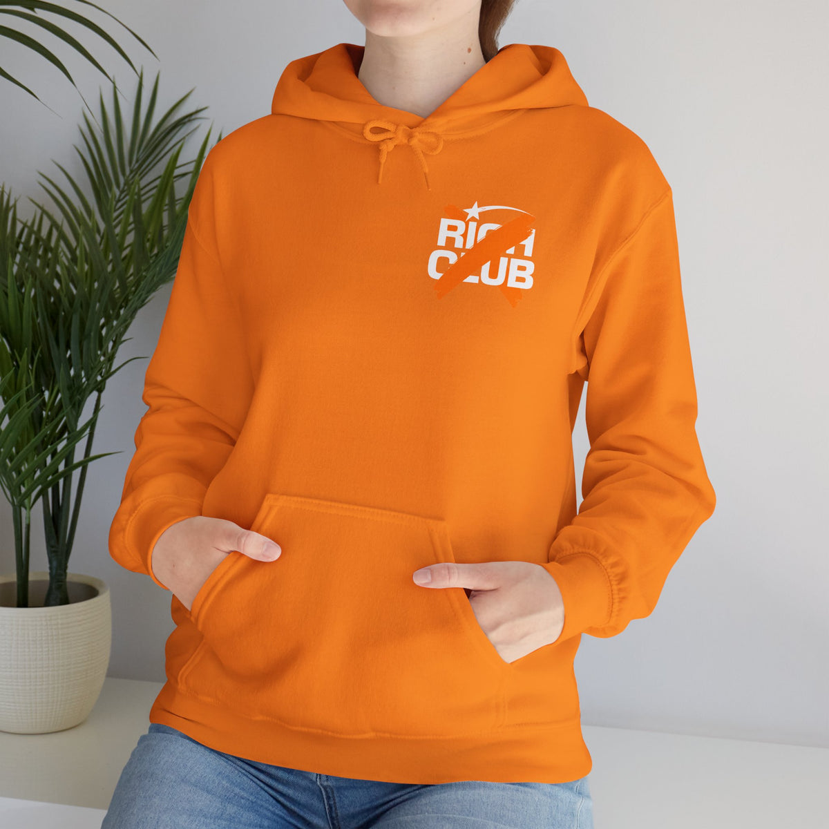 "Rich Club" Orange Logo Unisex College Hoodie - Broke & Dreamin' Hoodies