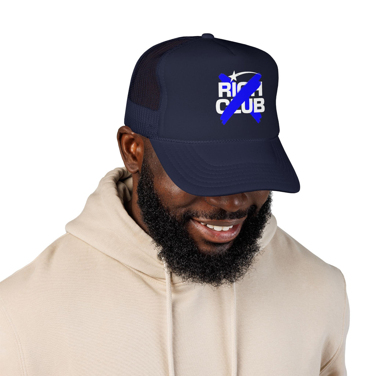 "Rich Club" Blue Logo Unisex Foam Trucker Hat - Broke and Dreamin' Hats