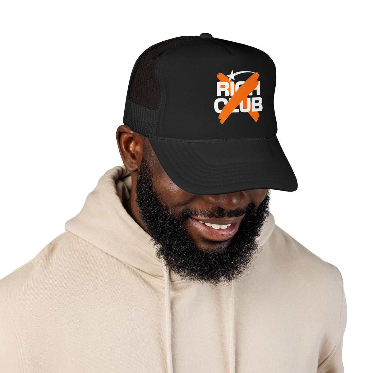 "Rich Club" Orange Logo Unisex Foam Trucker Hat - Broke and Dreamin' Hats