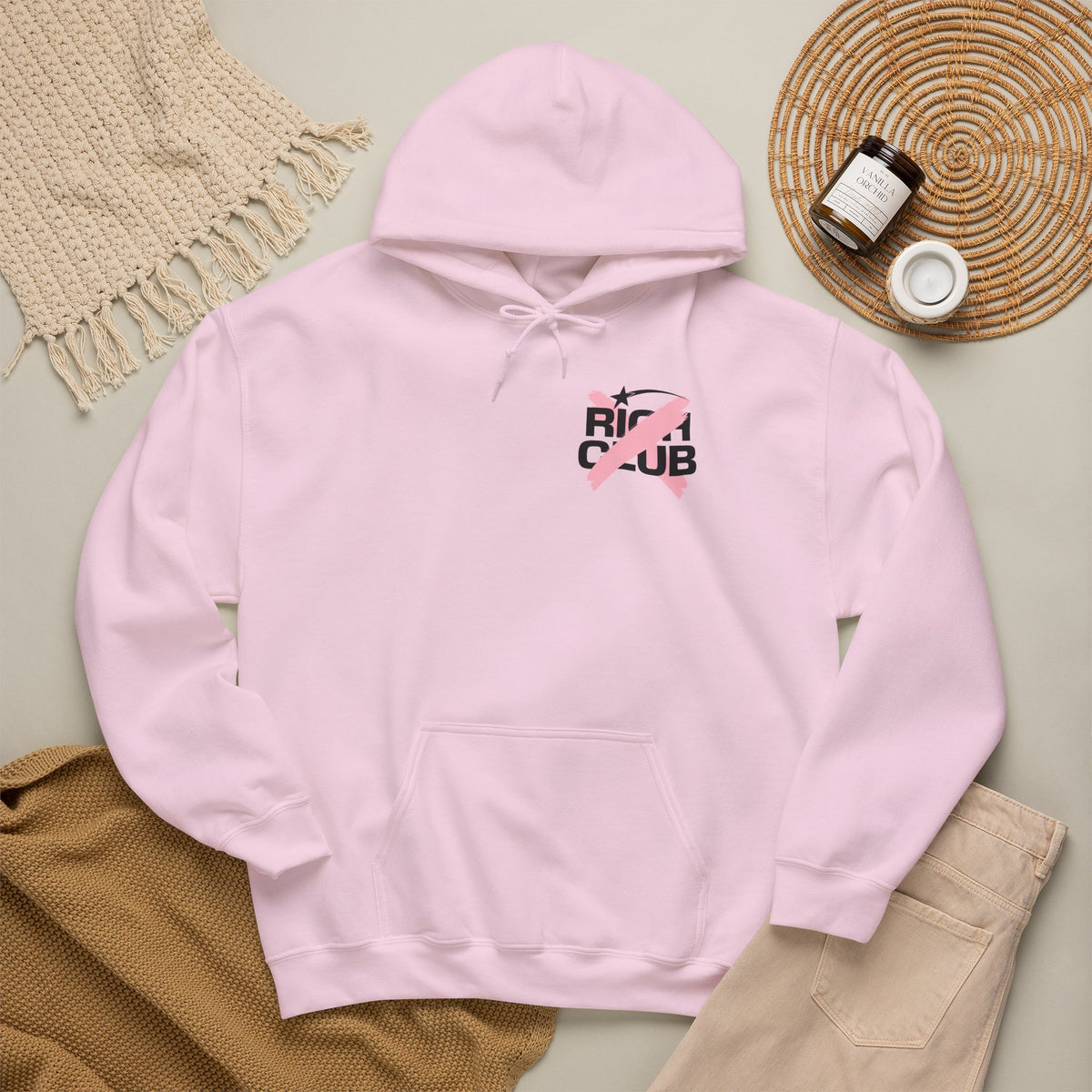 "Rich Club" Pink Logo Unisex College Hoodie - Broke & Dreamin' Hoodies