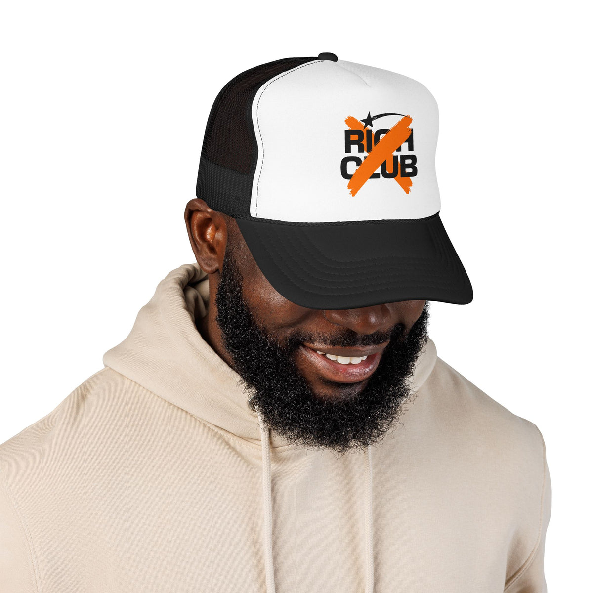 "Rich Club" Orange Logo Unisex Foam Trucker Hat - Broke and Dreamin' Hats