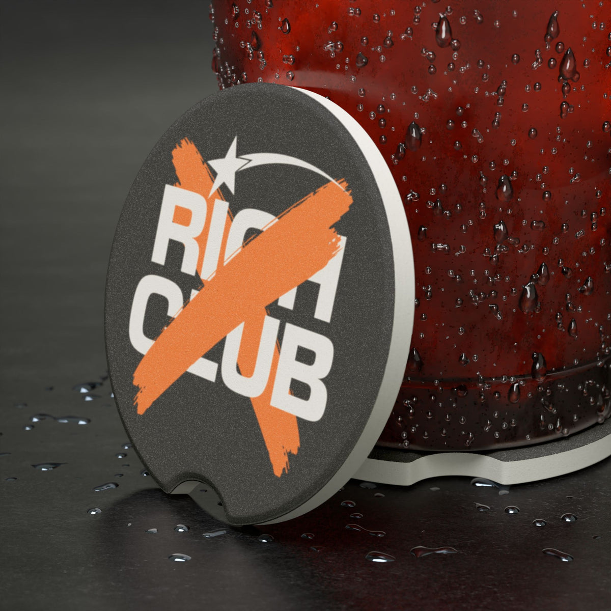 "Rich Club" Orange Logo Soapstone Car Coaster – Broke & Dreamin' Car Cup Holder Coaster