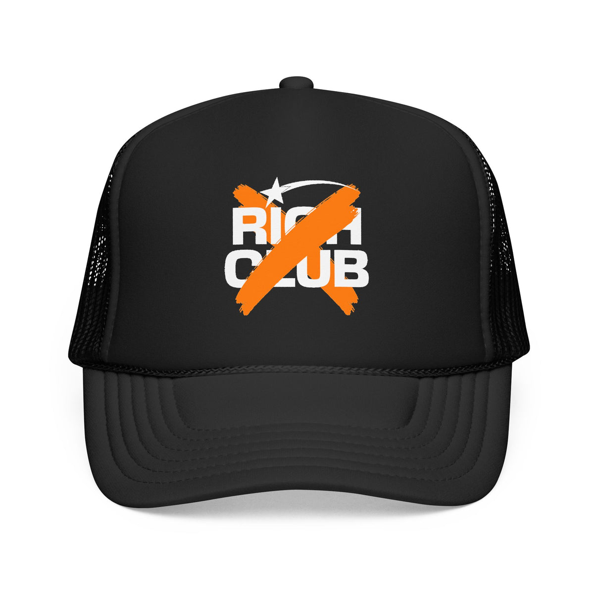 "Rich Club" Orange Logo Unisex Foam Trucker Hat - Broke and Dreamin' Hats