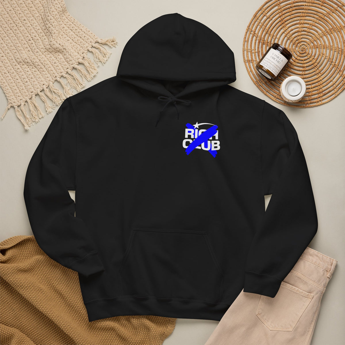 "Rich Club" Blue Logo Unisex College Hoodie - Broke & Dreamin' Hoodies