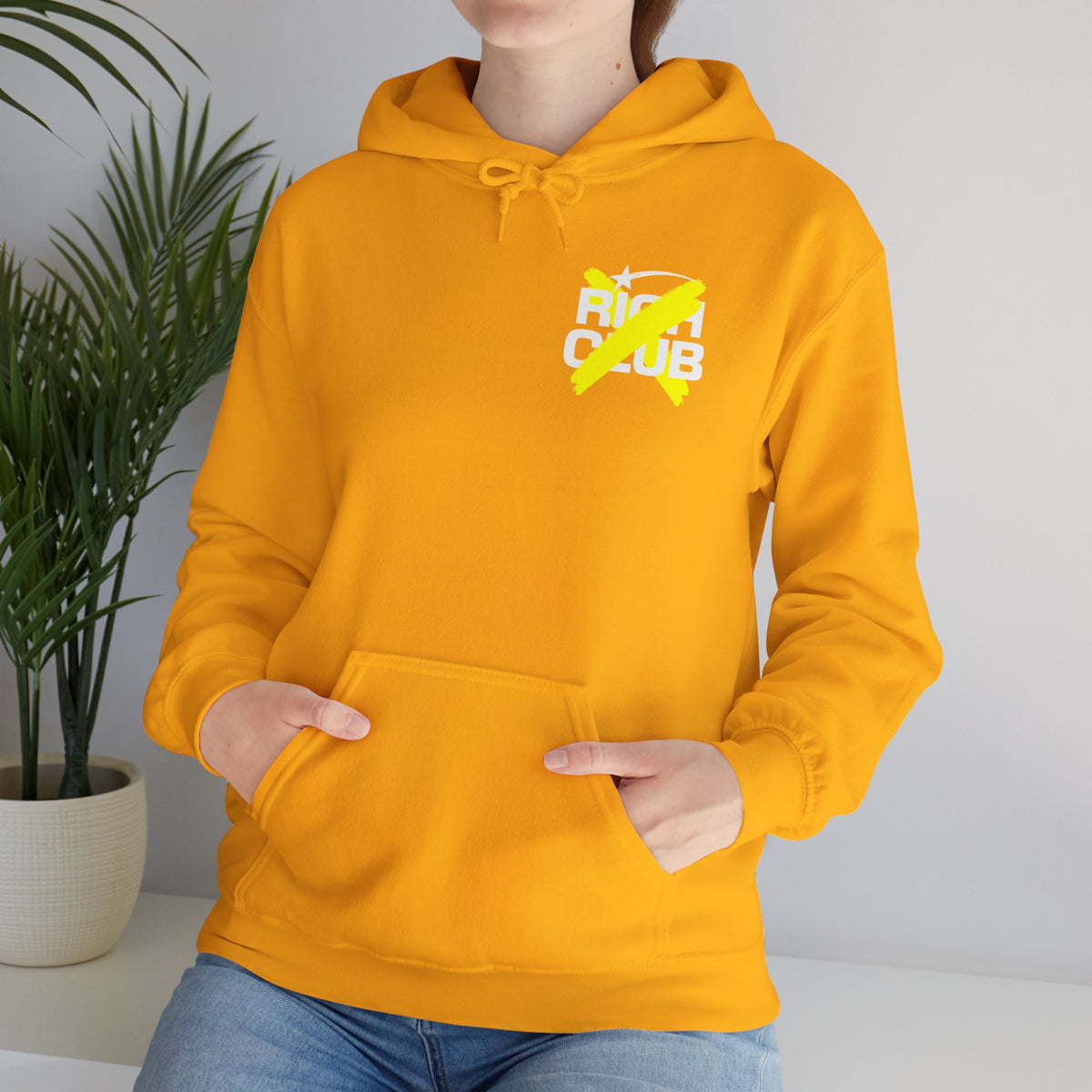 "Rich Club" Yellow Logo Unisex College Hoodie - Broke & Dreamin' Hoodies