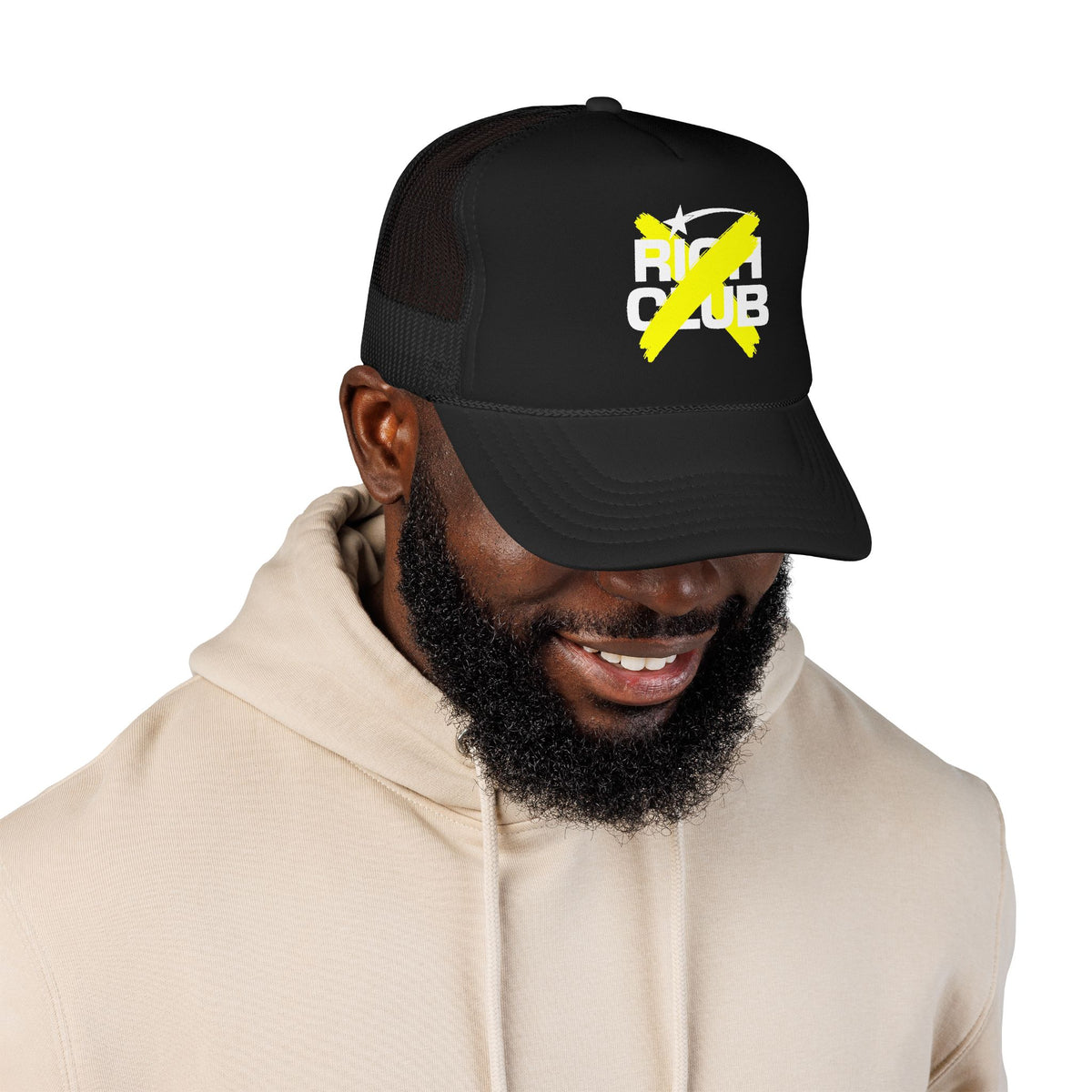 "Rich Club" Yellow Logo Unisex Foam Trucker Hat - Broke and Dreamin' Hats