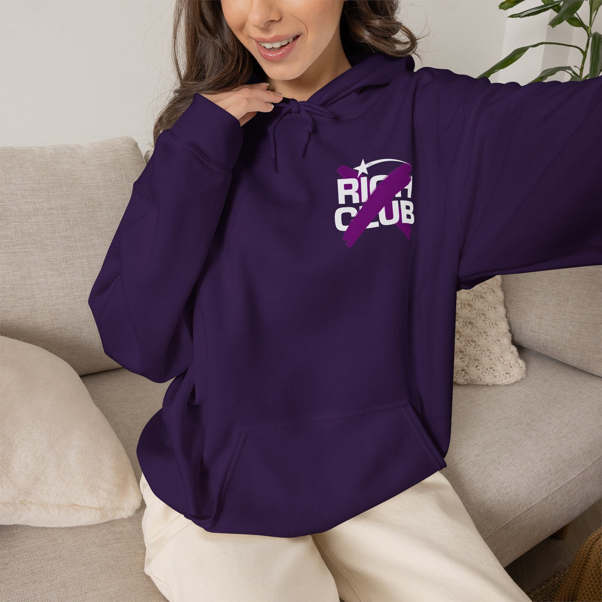 "Rich Club" Purple Logo Unisex College Hoodie - Broke & Dreamin' Hoodies