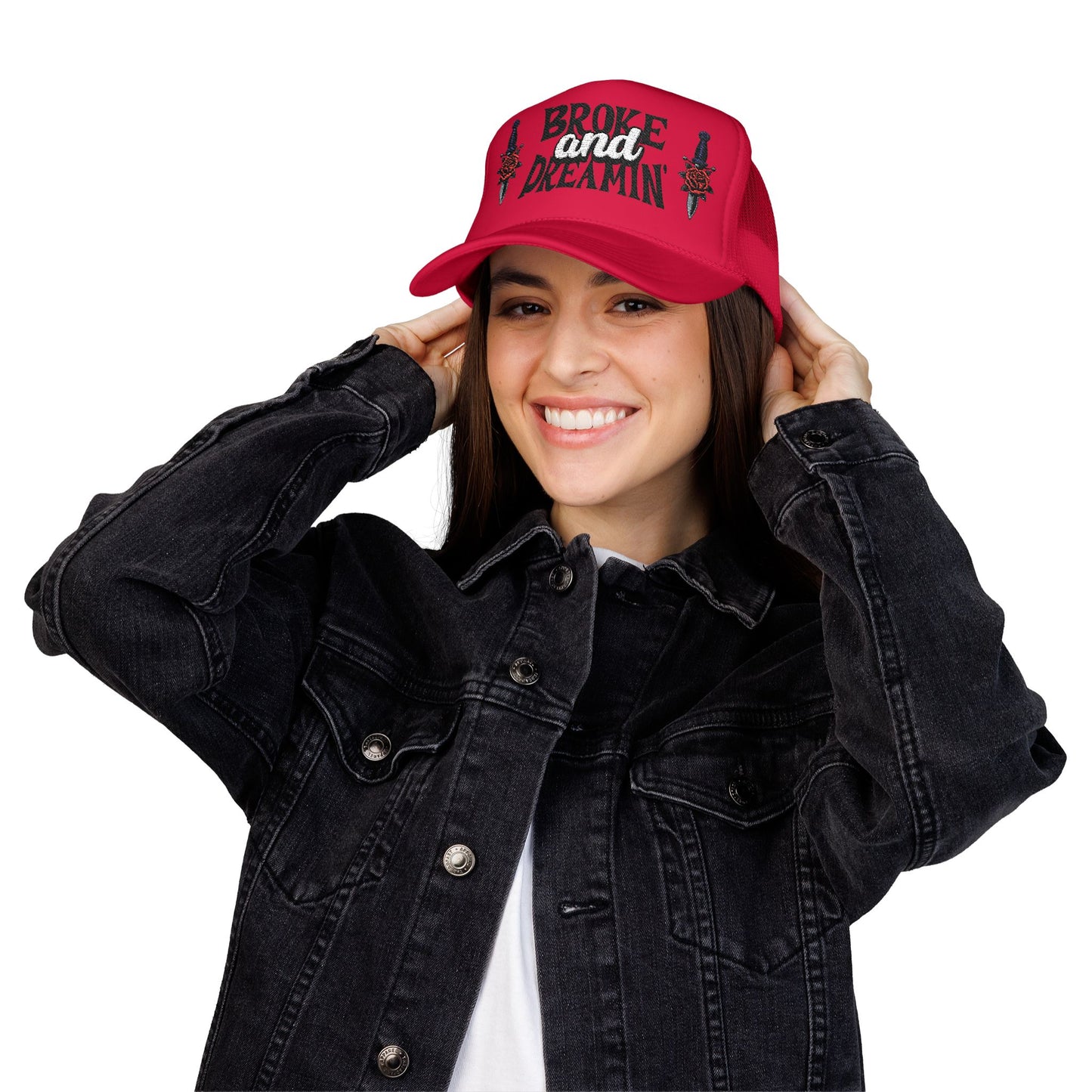 "Knife/Rose" Unisex Foam Trucker Hat - Broke and Dreamin' Hats