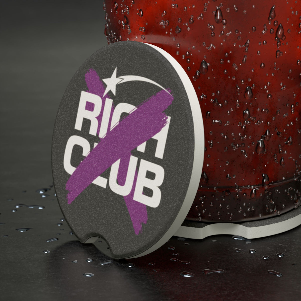 "Rich Club" Purple Logo Soapstone Car Coaster – Broke & Dreamin' Car Cup Holder Coaster