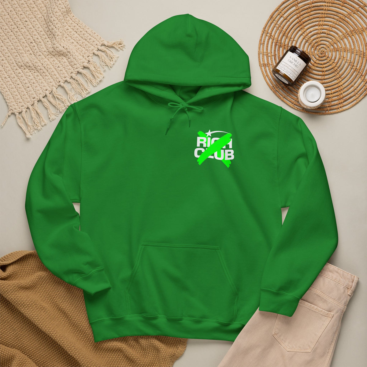 "Rich Club" Green Logo Unisex College Hoodie - Broke & Dreamin' Hoodies