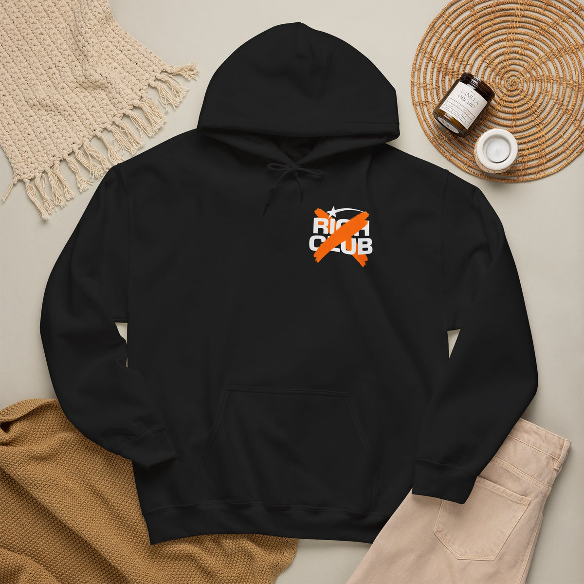 "Rich Club" Orange Logo Unisex College Hoodie - Broke & Dreamin' Hoodies