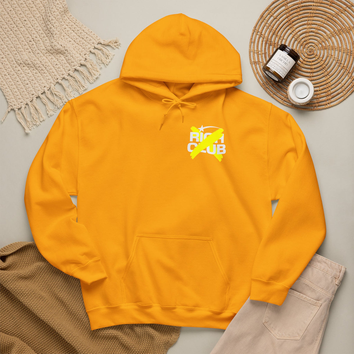 "Rich Club" Yellow Logo Unisex College Hoodie - Broke & Dreamin' Hoodies